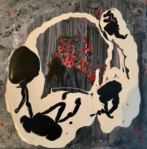 cherry blossoms art, red, black, white, black and white, abstract art, abstract figurative, modern art
