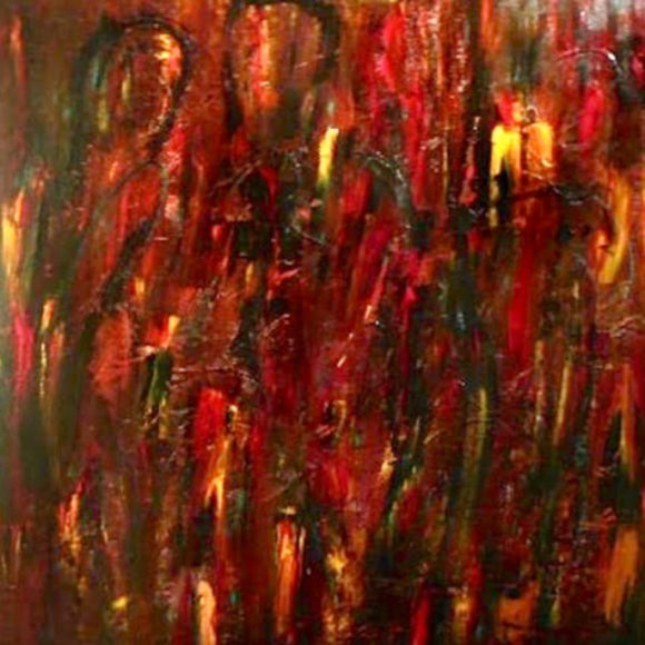 contemporary abstract african tribe painting red, orange, yellow
